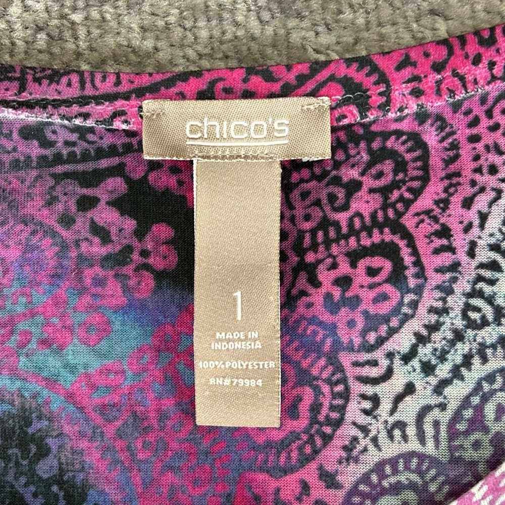 Chicos 3/4 Long Sleeve Blouse Shirt Womens 1 M Abstract Design Colorful Pink - Picture 3 of 5